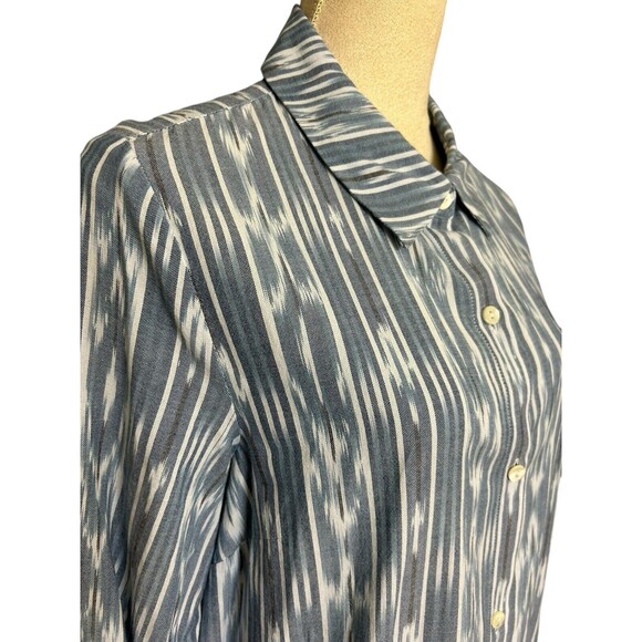 Pure Jill Ikat Button Down Roll-Tab Pockets Collard Shirt Cotton Tunic Dress  M - Picture 3 of 11